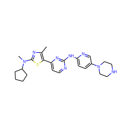 Cc1nc(N(C)C2CCCC2)sc1-c1ccnc(Nc2ccc(N3CCNCC3)cn2)n1 ZINC001772633365