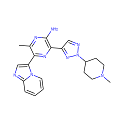 Cc1nc(N)c(-c2cnn(C3CCN(C)CC3)n2)nc1-c1cnc2ccccn12 ZINC001772615916