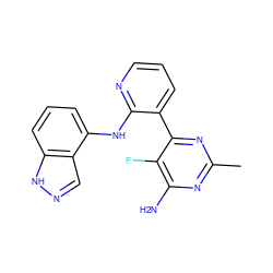 Cc1nc(N)c(F)c(-c2cccnc2Nc2cccc3[nH]ncc23)n1 ZINC000095553692