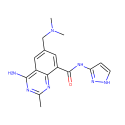 Cc1nc(N)c2cc(CN(C)C)cc(C(=O)Nc3cc[nH]n3)c2n1 ZINC000066167132