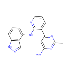 Cc1nc(N)cc(-c2cccnc2Nc2cccc3[nH]ncc23)n1 ZINC000095553263