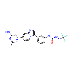 Cc1nc(N)cc(-c2ccn3c(-c4cccc(NC(=O)NCC(F)(F)F)c4)cnc3c2)n1 ZINC000169704674