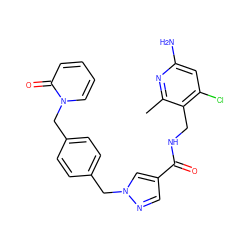 Cc1nc(N)cc(Cl)c1CNC(=O)c1cnn(Cc2ccc(Cn3ccccc3=O)cc2)c1 ZINC000114078252