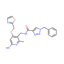 Cc1nc(N)cc(OCc2ncco2)c1CNC(=O)c1cn(Cc2ccccc2)nn1 ZINC000114078901