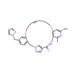 Cc1nc(N)cc2c1CNC(=O)c1cnn(c1)Cc1ccc(Cn3cccn3)cc1OCC/C=C/CCCO2 ZINC001772649670