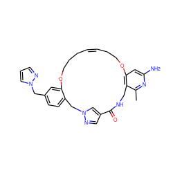 Cc1nc(N)cc2c1CNC(=O)c1cnn(c1)Cc1ccc(Cn3cccn3)cc1OCCC/C=C\CCO2 ZINC001772646735