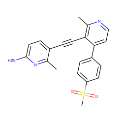 Cc1nc(N)ccc1C#Cc1c(-c2ccc(S(C)(=O)=O)cc2)ccnc1C ZINC000202385633