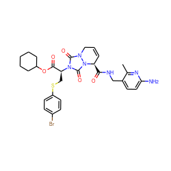 Cc1nc(N)ccc1CNC(=O)[C@@H]1C=CCn2c(=O)n([C@@H](CSc3ccc(Br)cc3)C(=O)OC3CCCCC3)c(=O)n21 ZINC000029227330