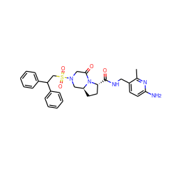 Cc1nc(N)ccc1CNC(=O)[C@@H]1CC[C@H]2CN(S(=O)(=O)CC(c3ccccc3)c3ccccc3)CC(=O)N21 ZINC000034689156