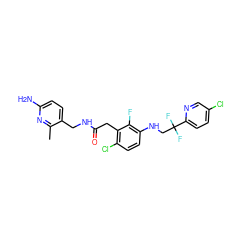 Cc1nc(N)ccc1CNC(=O)Cc1c(Cl)ccc(NCC(F)(F)c2ccc(Cl)cn2)c1F ZINC000006733344