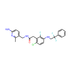 Cc1nc(N)ccc1CNC(=O)Cc1c(Cl)ccc(NCC(F)(F)c2ccccc2)c1F ZINC000000594509