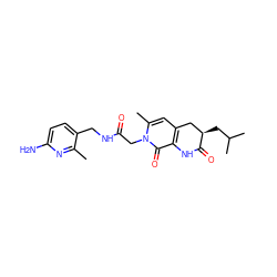 Cc1nc(N)ccc1CNC(=O)Cn1c(C)cc2c(c1=O)NC(=O)[C@H](CC(C)C)C2 ZINC000026012559