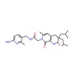 Cc1nc(N)ccc1CNC(=O)Cn1c(C)cc2c(c1=O)NC(=O)C(CC(C)C)(CC(C)C)C2 ZINC000026008411