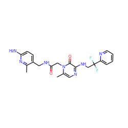 Cc1nc(N)ccc1CNC(=O)Cn1c(C)cnc(NCC(F)(F)c2ccccn2)c1=O ZINC000013493135