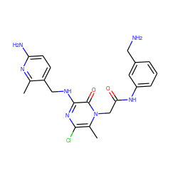 Cc1nc(N)ccc1CNc1nc(Cl)c(C)n(CC(=O)Nc2cccc(CN)c2)c1=O ZINC000028391291