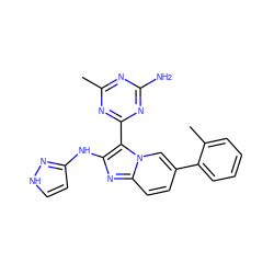 Cc1nc(N)nc(-c2c(Nc3cc[nH]n3)nc3ccc(-c4ccccc4C)cn23)n1 ZINC000095557647