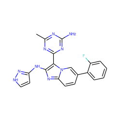 Cc1nc(N)nc(-c2c(Nc3cc[nH]n3)nc3ccc(-c4ccccc4F)cn23)n1 ZINC000095557563