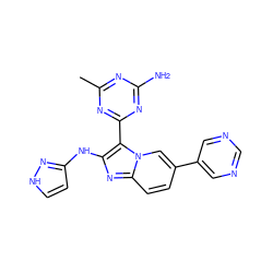 Cc1nc(N)nc(-c2c(Nc3cc[nH]n3)nc3ccc(-c4cncnc4)cn23)n1 ZINC000095557579