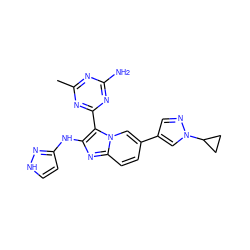 Cc1nc(N)nc(-c2c(Nc3cc[nH]n3)nc3ccc(-c4cnn(C5CC5)c4)cn23)n1 ZINC000095553773