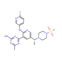 Cc1nc(N)nc(-c2cc([C@@H](C)N3CCN(S(C)(=O)=O)CC3)cnc2Nc2ccc(Cl)nc2)n1 ZINC000113235945