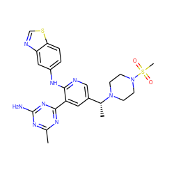 Cc1nc(N)nc(-c2cc([C@@H](C)N3CCN(S(C)(=O)=O)CC3)cnc2Nc2ccc3scnc3c2)n1 ZINC000113239444