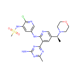 Cc1nc(N)nc(-c2cc([C@H](C)N3CCOCC3)cnc2Nc2cnc(Cl)c(NS(C)(=O)=O)c2)n1 ZINC000113238643