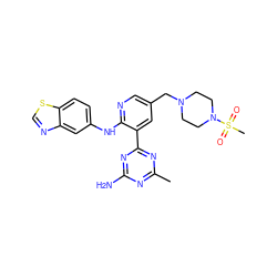 Cc1nc(N)nc(-c2cc(CN3CCN(S(C)(=O)=O)CC3)cnc2Nc2ccc3scnc3c2)n1 ZINC000113234181