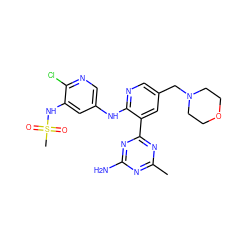 Cc1nc(N)nc(-c2cc(CN3CCOCC3)cnc2Nc2cnc(Cl)c(NS(C)(=O)=O)c2)n1 ZINC000095559804