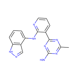 Cc1nc(N)nc(-c2cccnc2Nc2cccc3[nH]ncc23)n1 ZINC000095556086