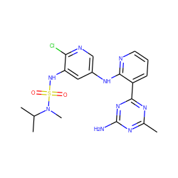 Cc1nc(N)nc(-c2cccnc2Nc2cnc(Cl)c(NS(=O)(=O)N(C)C(C)C)c2)n1 ZINC000095558200