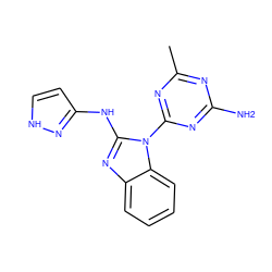 Cc1nc(N)nc(-n2c(Nc3cc[nH]n3)nc3ccccc32)n1 ZINC000064744190