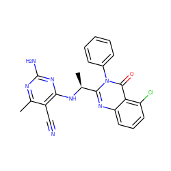 Cc1nc(N)nc(N[C@@H](C)c2nc3cccc(Cl)c3c(=O)n2-c2ccccc2)c1C#N ZINC000653867764