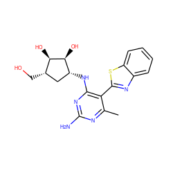 Cc1nc(N)nc(N[C@@H]2C[C@H](CO)[C@@H](O)[C@H]2O)c1-c1nc2ccccc2s1 ZINC000084635794