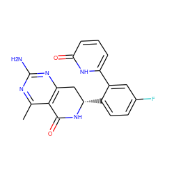 Cc1nc(N)nc2c1C(=O)N[C@@H](c1ccc(F)cc1-c1cccc(=O)[nH]1)C2 ZINC000117712557