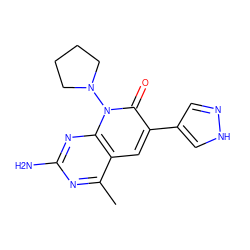 Cc1nc(N)nc2c1cc(-c1cn[nH]c1)c(=O)n2N1CCCC1 ZINC000084671627