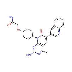 Cc1nc(N)nc2c1cc(-c1cnc3ccccc3c1)c(=O)n2[C@H]1CC[C@@H](OCC(N)=O)CC1 ZINC000101675235