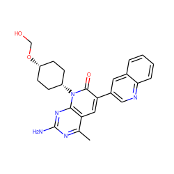 Cc1nc(N)nc2c1cc(-c1cnc3ccccc3c1)c(=O)n2[C@H]1CC[C@@H](OCO)CC1 ZINC000101675285