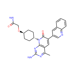 Cc1nc(N)nc2c1cc(-c1cnc3ccccc3c1)c(=O)n2[C@H]1CC[C@H](OCC(N)=O)CC1 ZINC000101675208