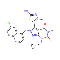 Cc1nc(N)sc1-c1c2c(=O)n(C)c(=O)n(CC3CC3)c2nn1Cc1ccnc2ccc(Cl)cc12 ZINC000084690661