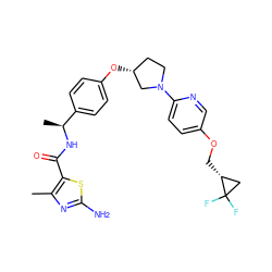 Cc1nc(N)sc1C(=O)N[C@@H](C)c1ccc(O[C@@H]2CCN(c3ccc(OC[C@@H]4CC4(F)F)cn3)C2)cc1 ZINC000169709937