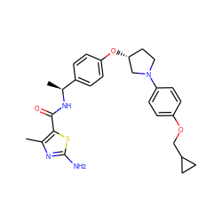 Cc1nc(N)sc1C(=O)N[C@@H](C)c1ccc(O[C@@H]2CCN(c3ccc(OCC4CC4)cc3)C2)cc1 ZINC001772613962