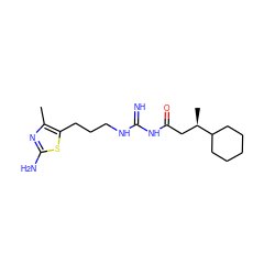 Cc1nc(N)sc1CCCNC(=N)NC(=O)C[C@@H](C)C1CCCCC1 ZINC000049070700