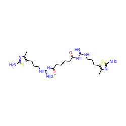 Cc1nc(N)sc1CCCNC(=N)NC(=O)CCCCC(=O)/N=C(\N)NCCCc1sc(N)nc1C ZINC000095552575