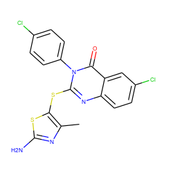 Cc1nc(N)sc1Sc1nc2ccc(Cl)cc2c(=O)n1-c1ccc(Cl)cc1 ZINC000299836400