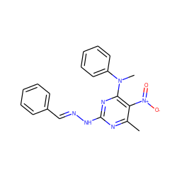 Cc1nc(N/N=C/c2ccccc2)nc(N(C)c2ccccc2)c1[N+](=O)[O-] ZINC000004421872