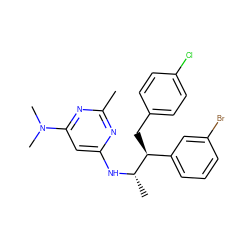 Cc1nc(N[C@@H](C)[C@@H](Cc2ccc(Cl)cc2)c2cccc(Br)c2)cc(N(C)C)n1 ZINC000043120483