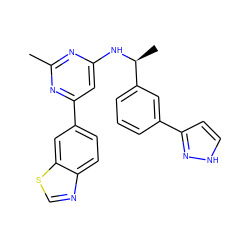 Cc1nc(N[C@@H](C)c2cccc(-c3cc[nH]n3)c2)cc(-c2ccc3ncsc3c2)n1 ZINC000653671210