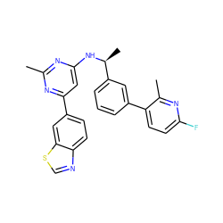 Cc1nc(N[C@@H](C)c2cccc(-c3ccc(F)nc3C)c2)cc(-c2ccc3ncsc3c2)n1 ZINC000653765000