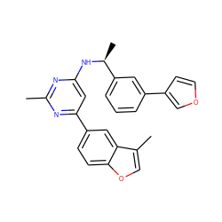 Cc1nc(N[C@@H](C)c2cccc(-c3ccoc3)c2)cc(-c2ccc3occ(C)c3c2)n1 ZINC000653663082