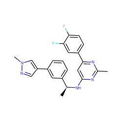 Cc1nc(N[C@@H](C)c2cccc(-c3cnn(C)c3)c2)cc(-c2ccc(F)c(F)c2)n1 ZINC000205846488